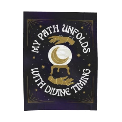 My Path Unfolds with Divine Timing Velveteen Plush Blanket | Goddess Provisions