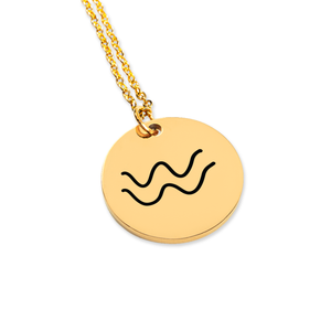 Aquarius Zodiac Symbol Coin Necklace