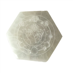 Celestial Engraved Selenite Palmstone