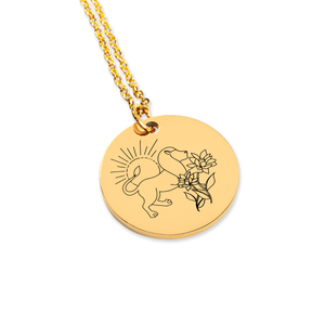 Leo Zodiac Illustration Coin Necklace