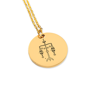 Libra Zodiac Illustration Coin Necklace