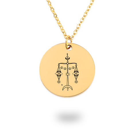 Libra Zodiac Illustration Coin Necklace