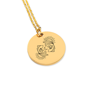Pisces Zodiac Illustration Coin Necklace