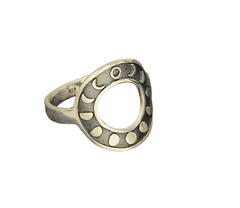 Sterling Silver Moon Phase Circle Ring | Nina Designs
