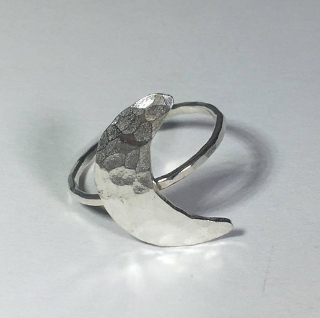 Hammered Silver Crescent Moon Ring