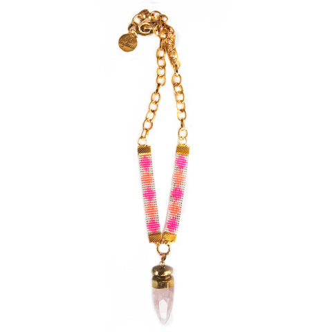 St Tropez Crystal Quartz Necklace - Neon Pink