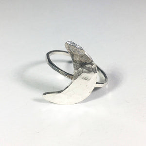 Hammered Silver Crescent Moon Ring