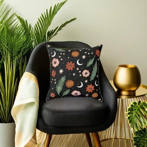 Orange Floral Vegan Suede Pillow