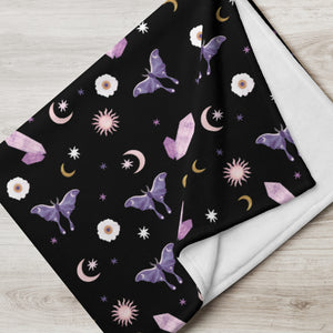 Black Crystal Moon Moth Throw Blanket | Goddess Provisions