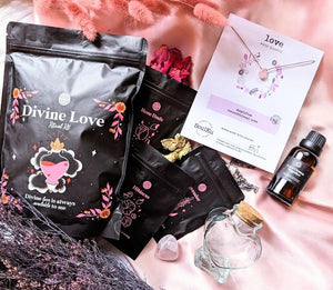 Divine Love Ritual Kit and Rose Quartz Necklace by SoulKu, from our Goddess of Love Box available at Goddess Provisions